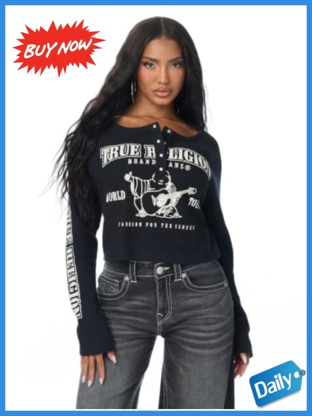 Waffle Knit Henley Top Cotton Blend Long Sleeve Womens Casual